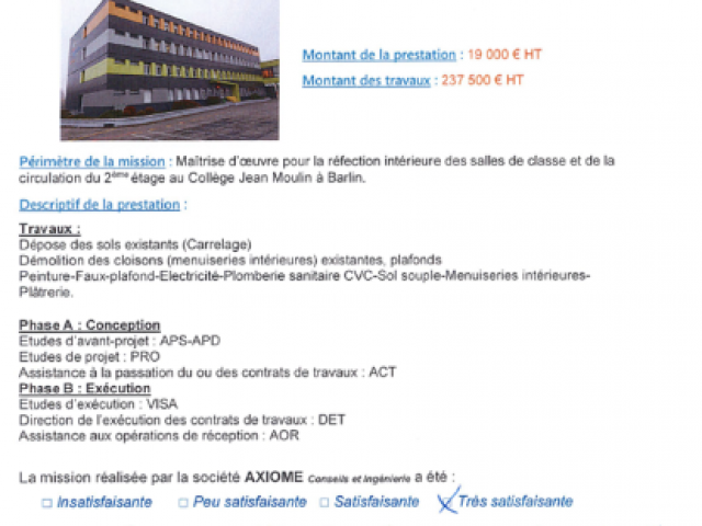 DEPARTEMENT DU PAS DE CALAIS MOE REFECTION INTERIEURE COLLEGE JEAN MOULIN A BARLIN