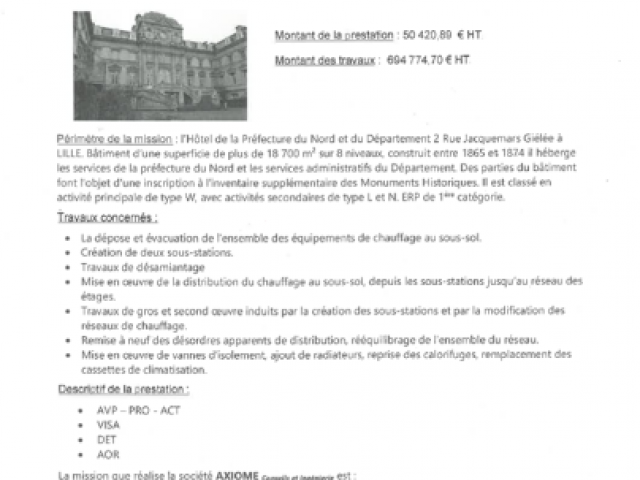 PREFECTURE DU NORD-MOE MODERNISATION DU SYSTEME DE CHAUFFAGE DE L'HÔTEL DE LA PREFECTURE PREFECTURE DU NORD-MOE MODERNISATION DU SYSTEME DE CHAUFFAGE DE L'HÔTEL DE LA PREFECTURE