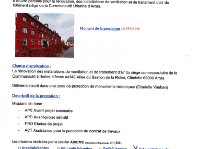 COMMUNAUTE URBAINE d'ARRAS-MOE PARTIELLE POUR LA RENOVATION DE LA VENTILATION COMMUNAUTE URBAINE d'ARRAS-MOE PARTIELLE POUR LA RENOVATION DE LA VENTILATION